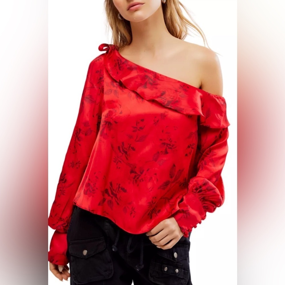 Free People “These Nights” One-Shoulder Floral Blouse | XS | EUC